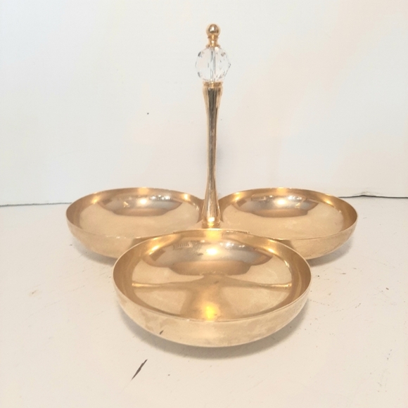 Elegant Bright Gold Colored MetalServing Tray with Crystal. Each dish 4 inches. - Picture 3 of 7